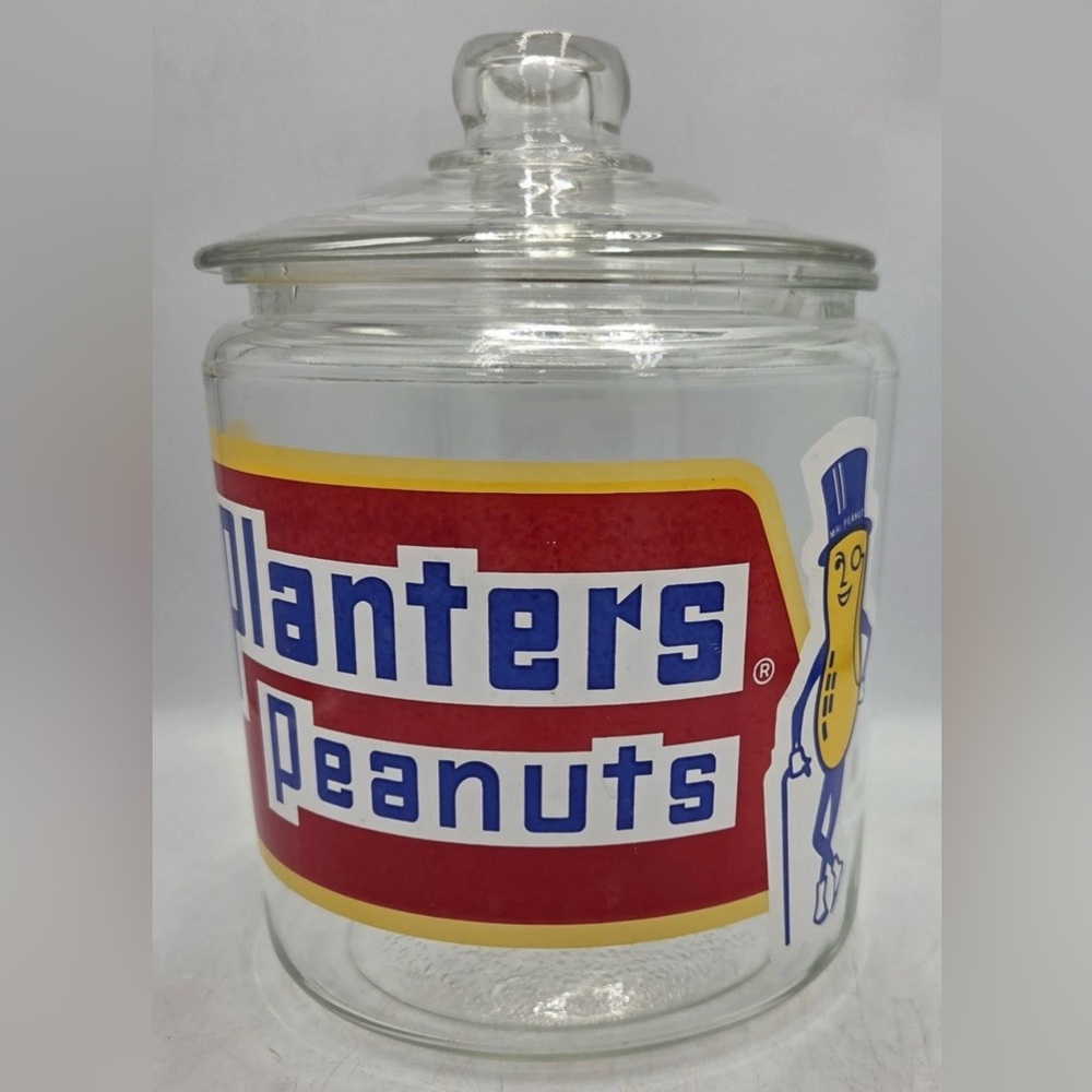 SOLD!! Vintage Mr Peanut Counter Glass Jar with Lid